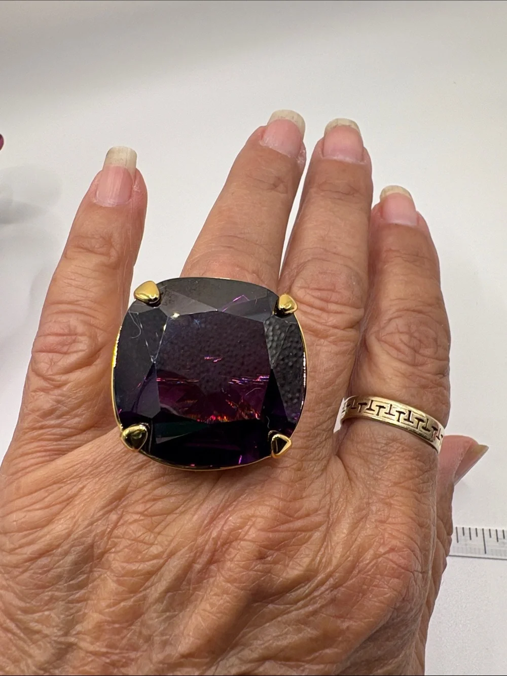 Trina Turk Statement Gold-Tone Ring with Large Amethyst Glass Stone